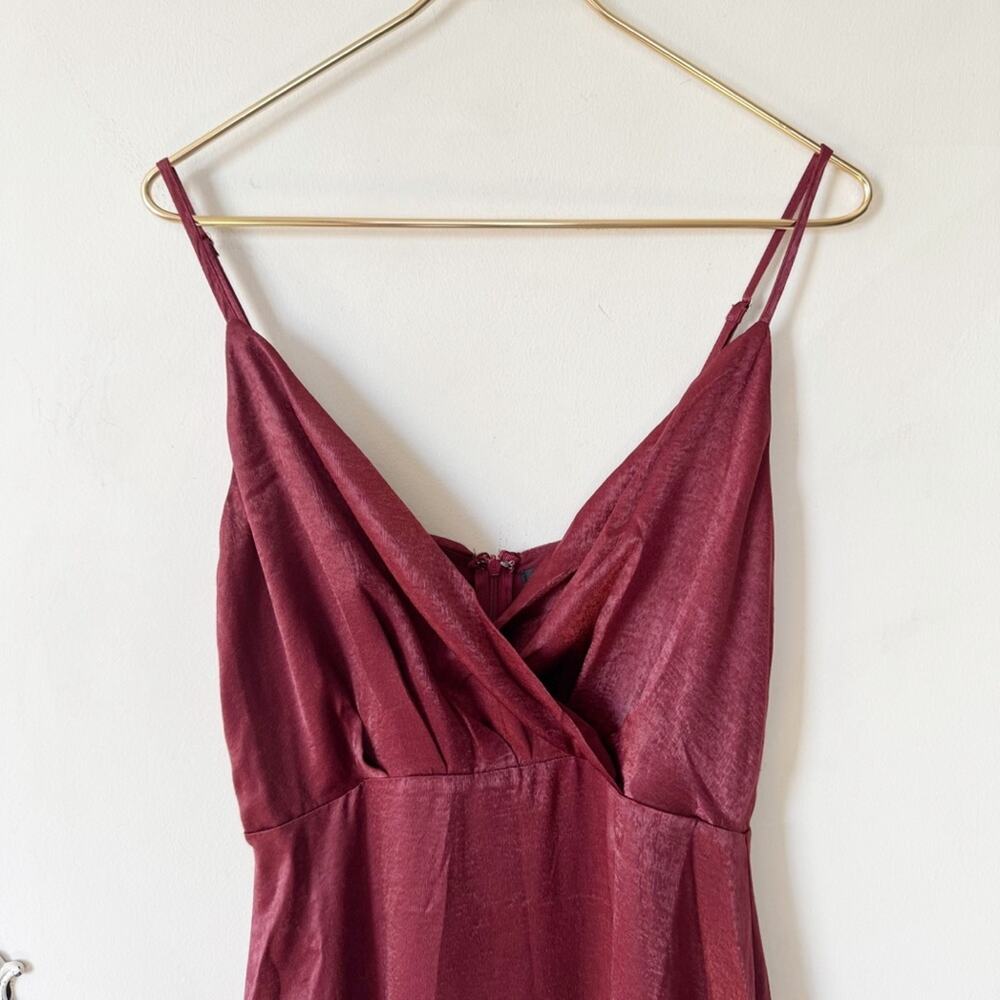 Lulus Constatine Burgundy Satin Wrap Maxi Dress Gown M - Picture 6 of 8